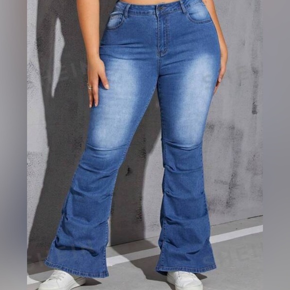 Women's Denim Bell Long Pants Fashion Wide Leg Curvy Fit Bell Bottom - Picture 2 of 3